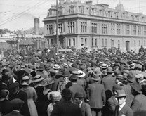 Image of 1913 strike outside the Bond Store