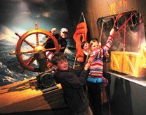 Kids playing on the maritime interactive pulley system